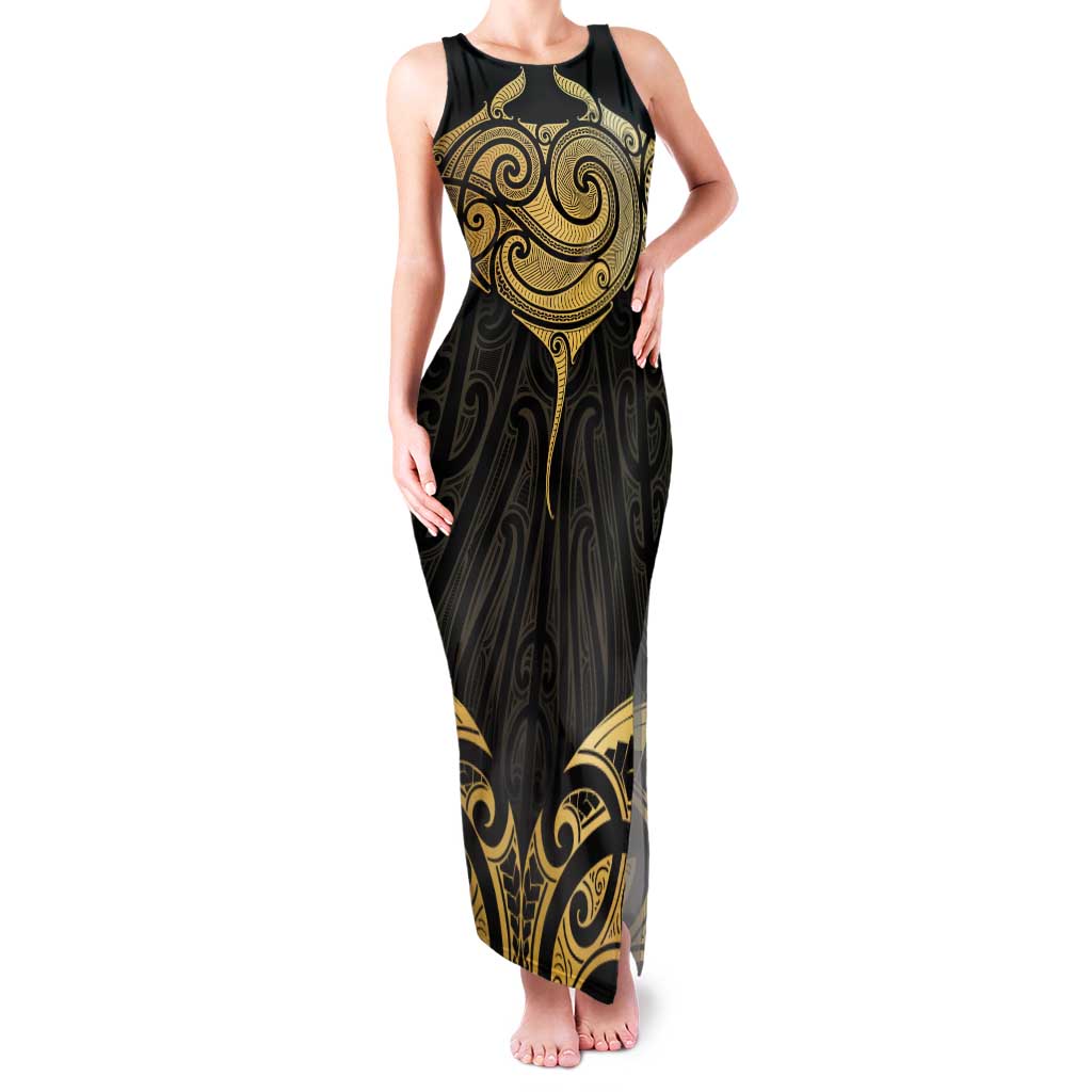Gold Black New Zealand Manta Ray Family Matching Tank Maxi Dress and Hawaiian Shirt Aotearoa Maori Haehae - Aussie Hoodie