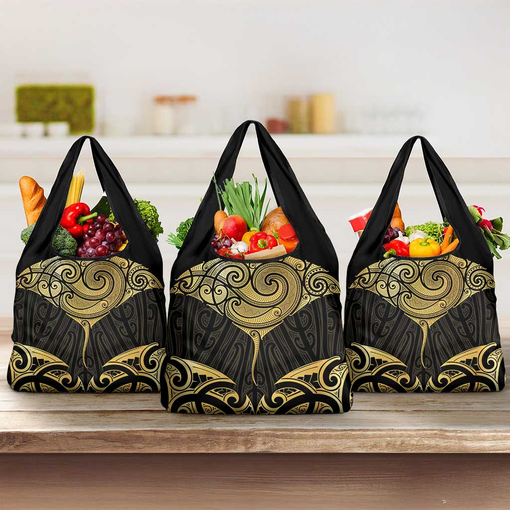 Gold Black New Zealand Manta Ray Grocery Bag Aotearoa Maori Haehae - Aussie Hoodie