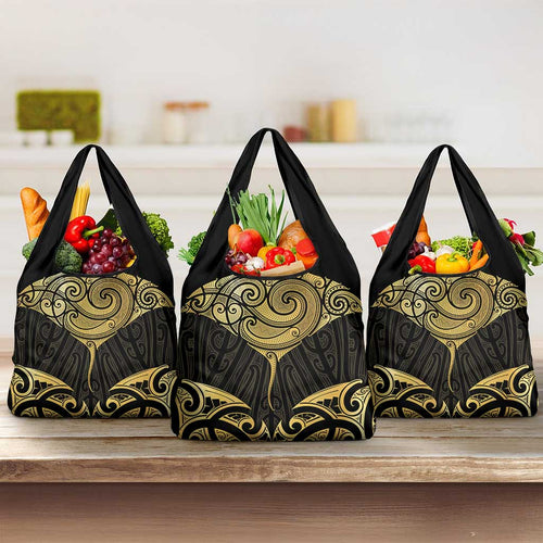 Gold Black New Zealand Manta Ray Grocery Bag Aotearoa Maori Haehae - Aussie Hoodie