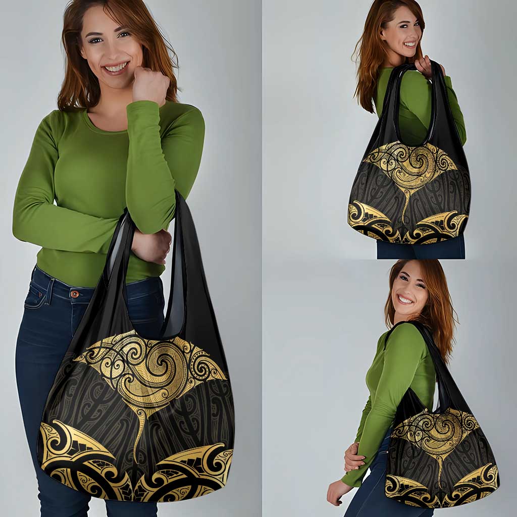 Gold Black New Zealand Manta Ray Grocery Bag Aotearoa Maori Haehae - Aussie Hoodie