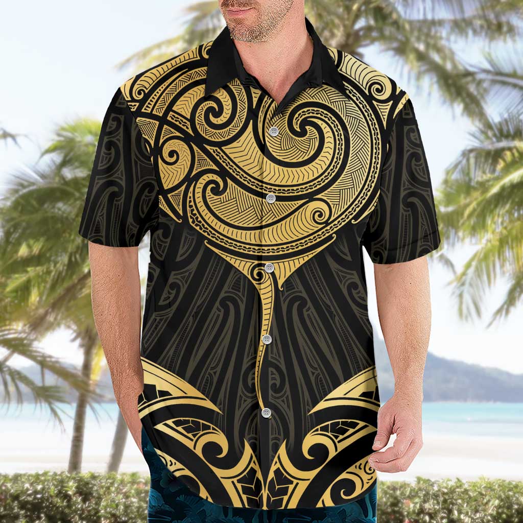 Gold Black New Zealand Manta Ray Hawaiian Shirt Aotearoa Maori Haehae - Aussie Hoodie
