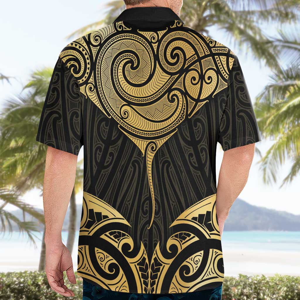Gold Black New Zealand Manta Ray Hawaiian Shirt Aotearoa Maori Haehae - Aussie Hoodie