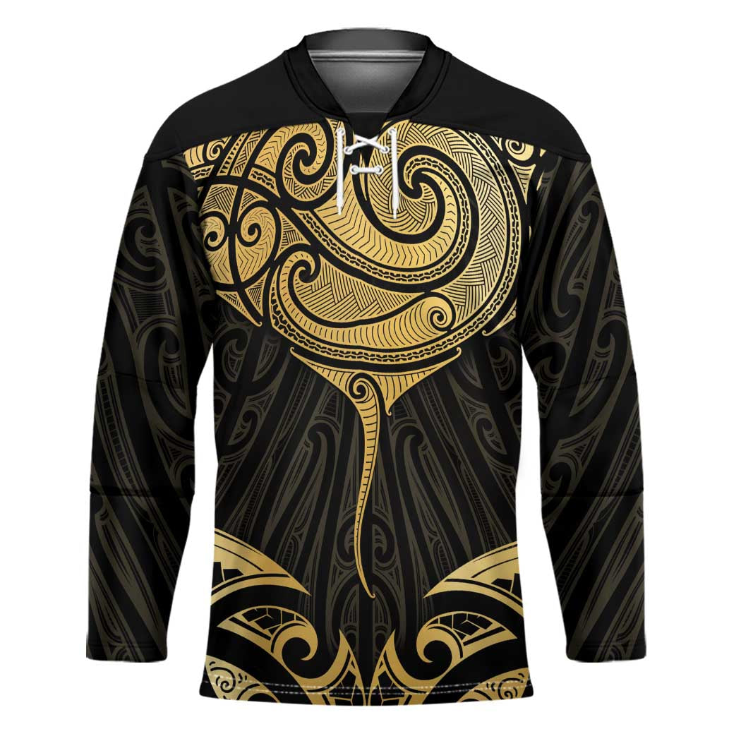 Gold Black New Zealand Manta Ray Hockey Jersey Aotearoa Maori Haehae - Aussie Hoodie