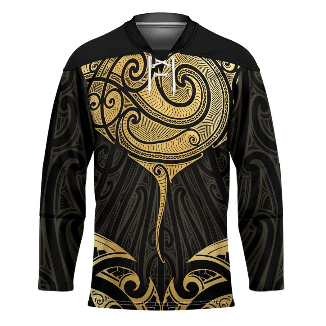 Gold Black New Zealand Manta Ray Hockey Jersey Aotearoa Maori Haehae - Aussie Hoodie