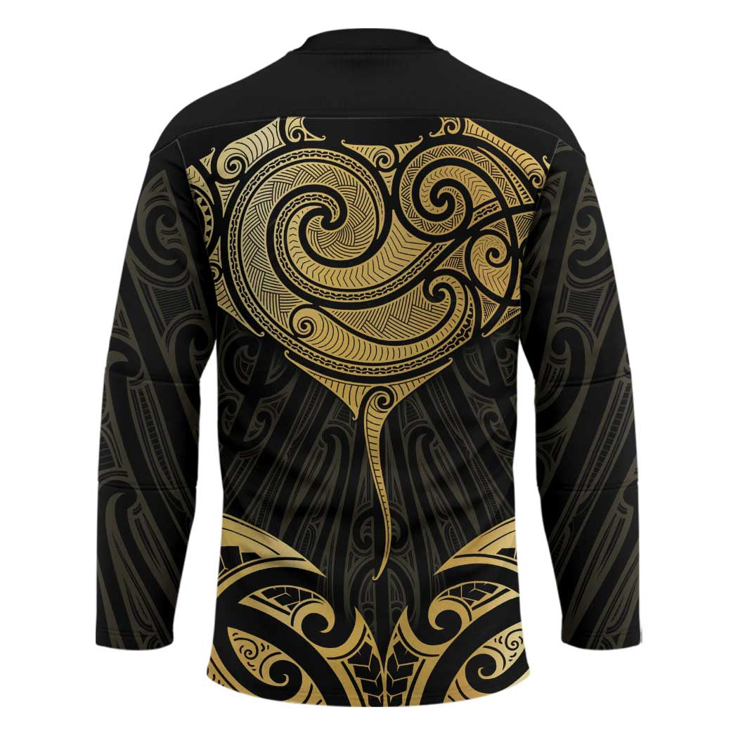 Gold Black New Zealand Manta Ray Hockey Jersey Aotearoa Maori Haehae - Aussie Hoodie