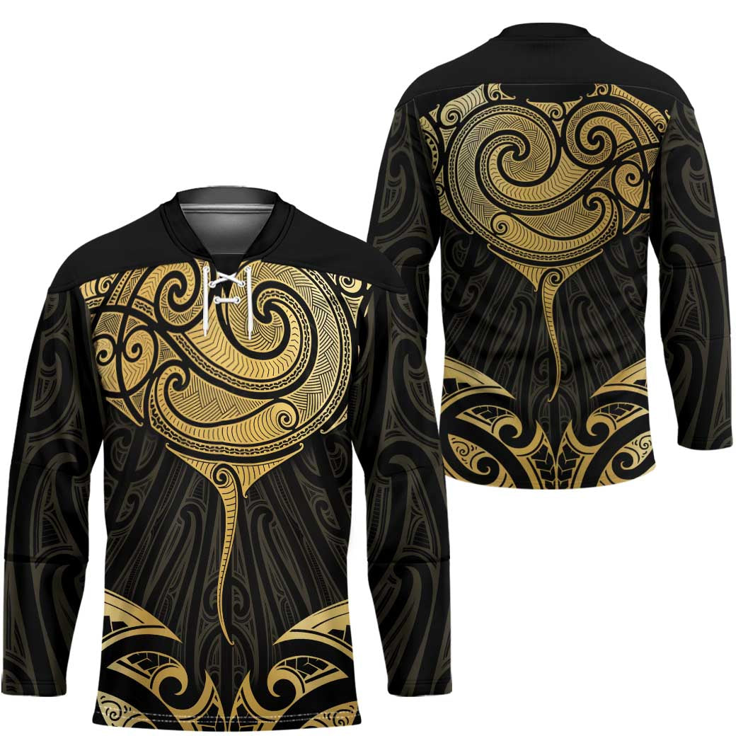 Gold Black New Zealand Manta Ray Hockey Jersey Aotearoa Maori Haehae - Aussie Hoodie