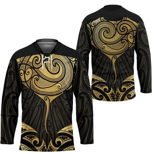 Gold Black New Zealand Manta Ray Hockey Jersey Aotearoa Maori Haehae - Aussie Hoodie
