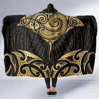 Gold Black New Zealand Manta Ray Hooded Blanket Aotearoa Maori Haehae - Aussie Hoodie