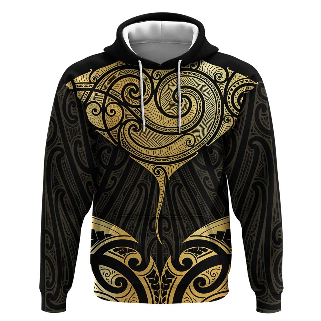 Gold Black New Zealand Manta Ray Hoodie Aotearoa Maori Haehae - Aussie Hoodie