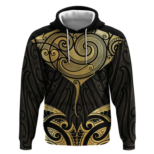 Gold Black New Zealand Manta Ray Hoodie Aotearoa Maori Haehae - Aussie Hoodie