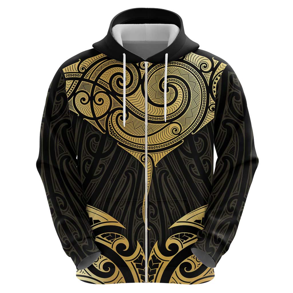 Gold Black New Zealand Manta Ray Hoodie Aotearoa Maori Haehae - Aussie Hoodie