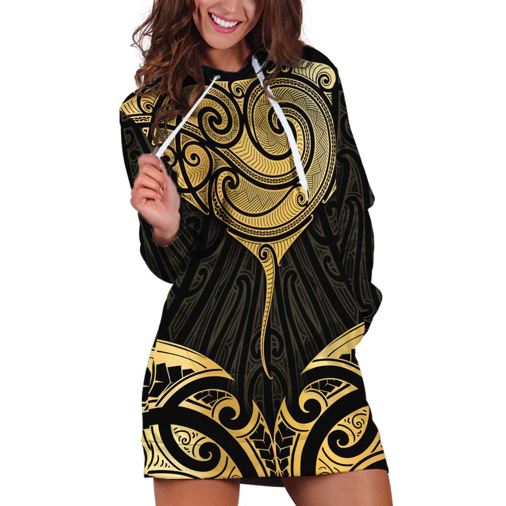 Gold Black New Zealand Manta Ray Hoodie Dress Aotearoa Maori Haehae - Aussie Hoodie