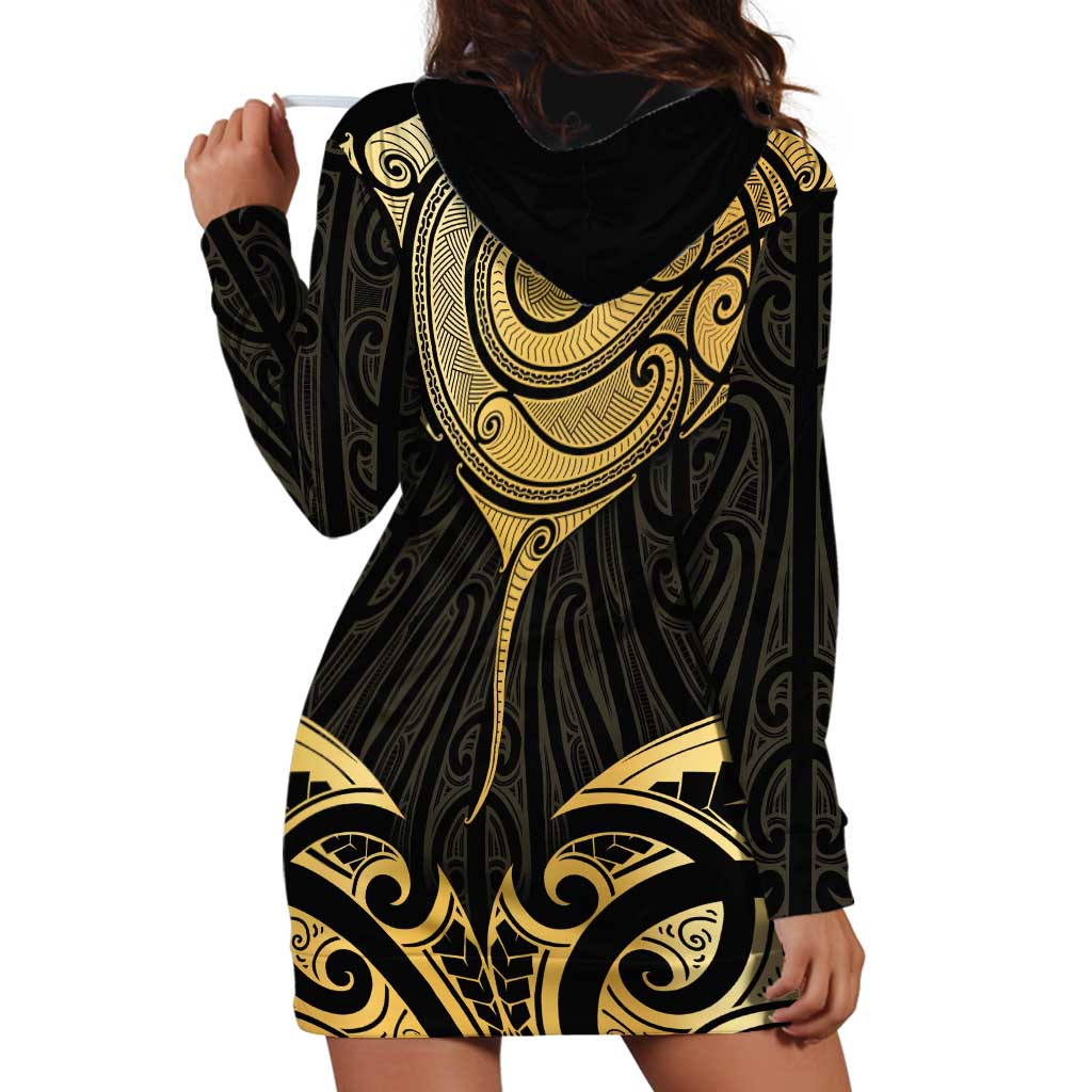 Gold Black New Zealand Manta Ray Hoodie Dress Aotearoa Maori Haehae - Aussie Hoodie