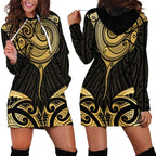 Gold Black New Zealand Manta Ray Hoodie Dress Aotearoa Maori Haehae - Aussie Hoodie