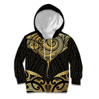 Gold Black New Zealand Manta Ray Kid Hoodie Aotearoa Maori Haehae - Aussie Hoodie