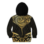 Gold Black New Zealand Manta Ray Kid Hoodie Aotearoa Maori Haehae - Aussie Hoodie