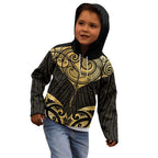 Gold Black New Zealand Manta Ray Kid Hoodie Aotearoa Maori Haehae - Aussie Hoodie