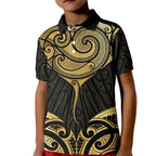 Gold Black New Zealand Manta Ray Kid Polo Shirt Aotearoa Maori Haehae - Aussie Hoodie