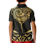 Gold Black New Zealand Manta Ray Kid Polo Shirt Aotearoa Maori Haehae - Aussie Hoodie