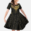 Gold Black New Zealand Manta Ray Kid Short Sleeve Dress Aotearoa Maori Haehae - Aussie Hoodie