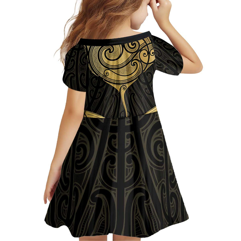 Gold Black New Zealand Manta Ray Kid Short Sleeve Dress Aotearoa Maori Haehae - Aussie Hoodie