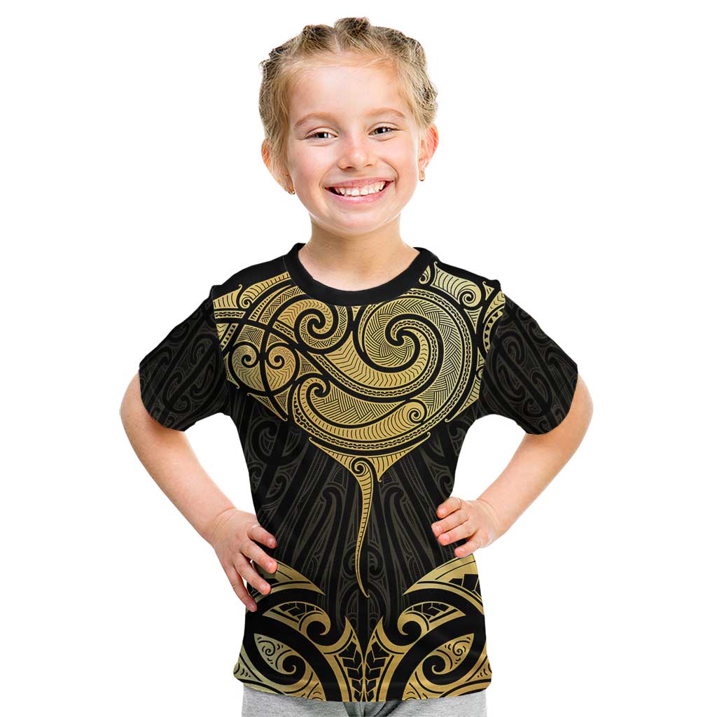 Gold Black New Zealand Manta Ray Kid T Shirt Aotearoa Maori Haehae - Aussie Hoodie