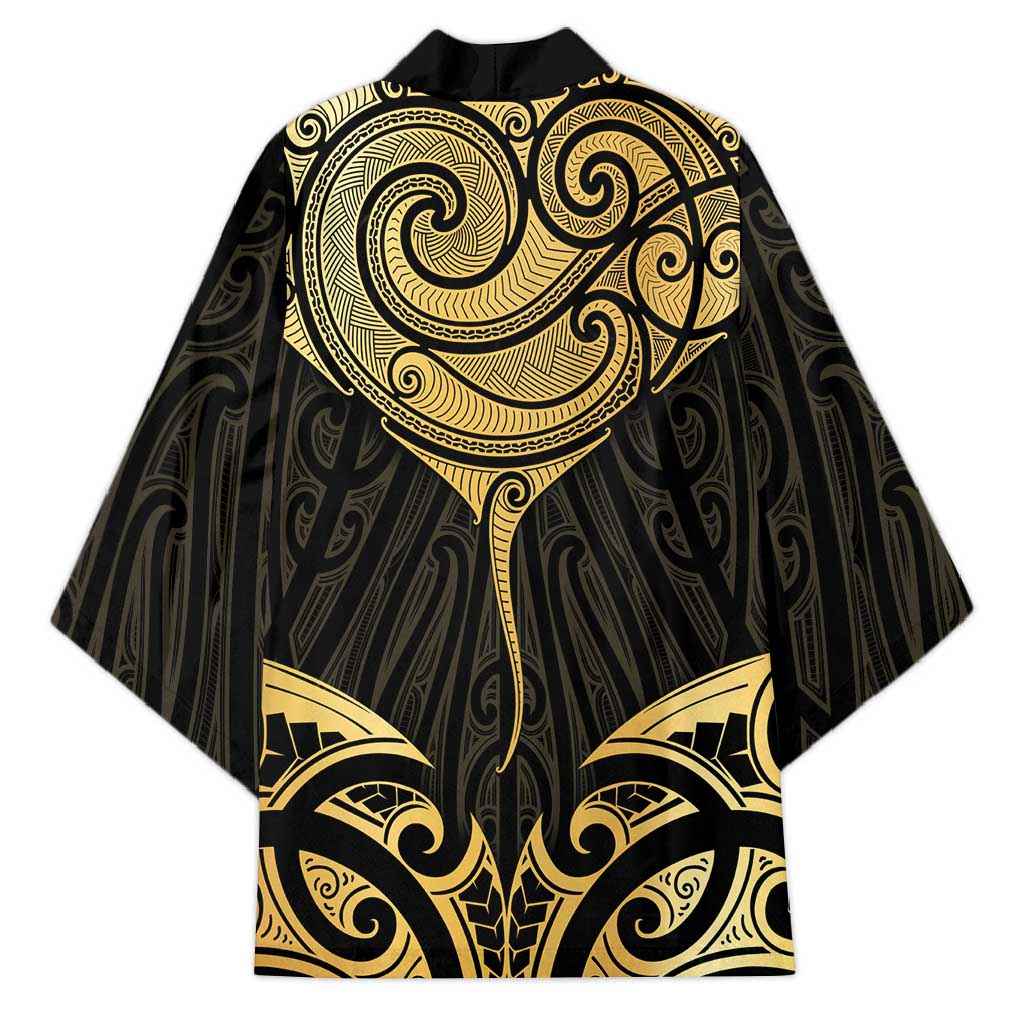 Gold Black New Zealand Manta Ray Kimono Aotearoa Maori Haehae - Aussie Hoodie
