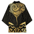 Gold Black New Zealand Manta Ray Kimono Aotearoa Maori Haehae - Aussie Hoodie
