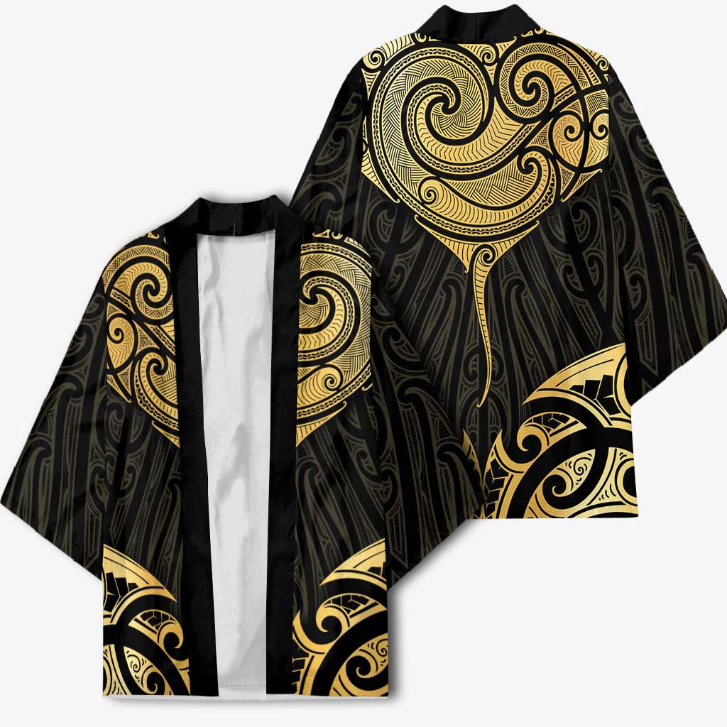 Gold Black New Zealand Manta Ray Kimono Aotearoa Maori Haehae - Aussie Hoodie