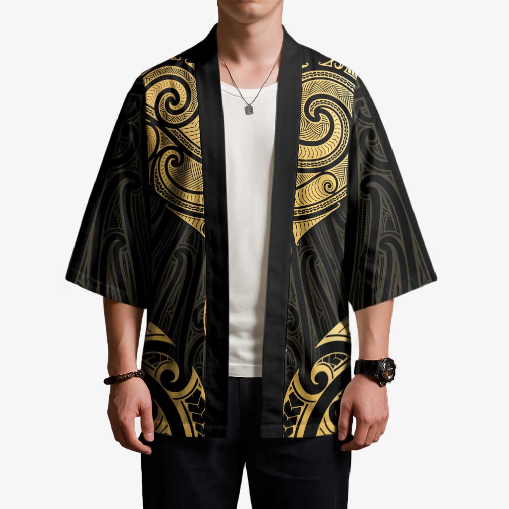 Gold Black New Zealand Manta Ray Kimono Aotearoa Maori Haehae - Aussie Hoodie