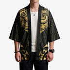Gold Black New Zealand Manta Ray Kimono Aotearoa Maori Haehae - Aussie Hoodie