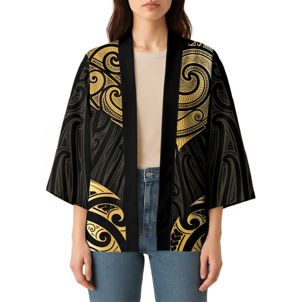 Gold Black New Zealand Manta Ray Kimono Aotearoa Maori Haehae - Aussie Hoodie