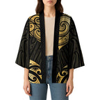 Gold Black New Zealand Manta Ray Kimono Aotearoa Maori Haehae - Aussie Hoodie