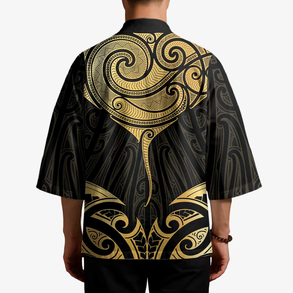 Gold Black New Zealand Manta Ray Kimono Aotearoa Maori Haehae - Aussie Hoodie