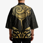 Gold Black New Zealand Manta Ray Kimono Aotearoa Maori Haehae - Aussie Hoodie