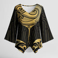 Gold Black New Zealand Manta Ray Kimono Sleeve Blouse Aotearoa Maori Haehae - Aussie Hoodie