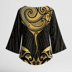 Gold Black New Zealand Manta Ray Kimono Sleeve Blouse Aotearoa Maori Haehae - Aussie Hoodie