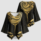 Gold Black New Zealand Manta Ray Kimono Sleeve Blouse Aotearoa Maori Haehae - Aussie Hoodie