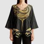 Gold Black New Zealand Manta Ray Kimono Sleeve Blouse Aotearoa Maori Haehae - Aussie Hoodie