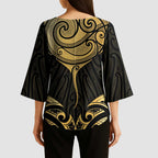 Gold Black New Zealand Manta Ray Kimono Sleeve Blouse Aotearoa Maori Haehae - Aussie Hoodie