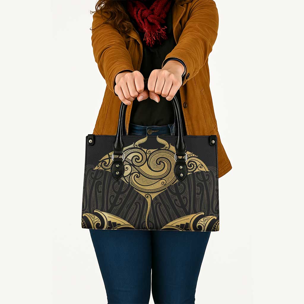 Gold Black New Zealand Manta Ray Leather Bag Aotearoa Maori Haehae - Aussie Hoodie