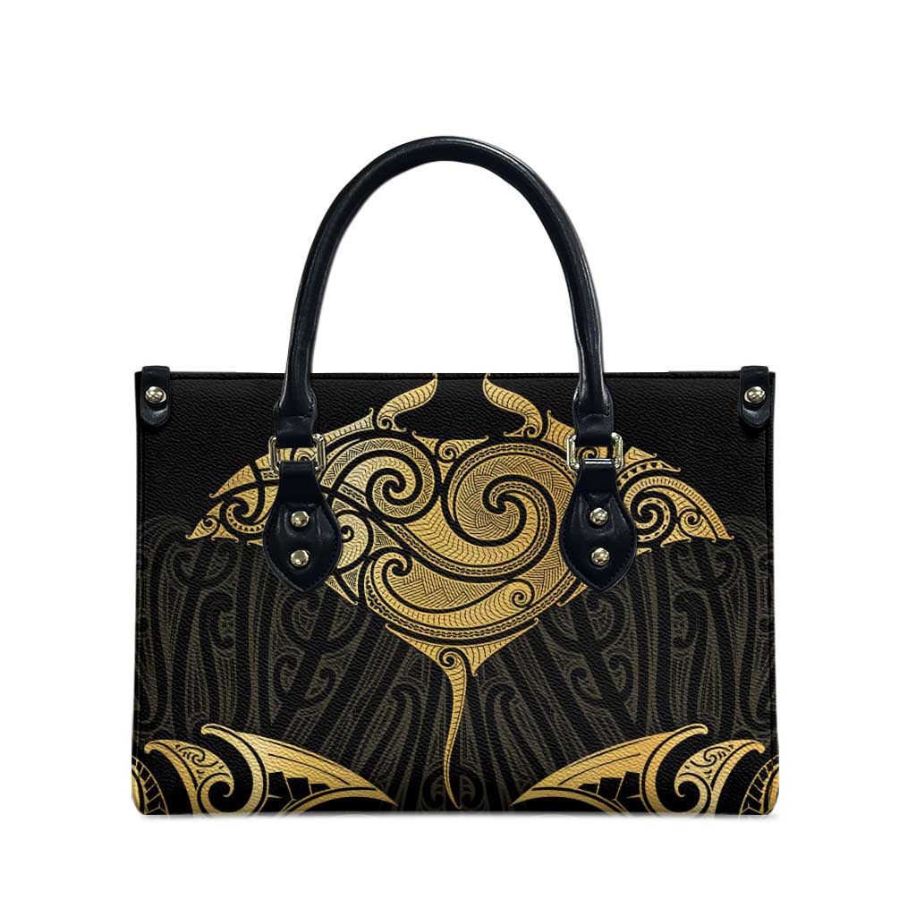 Gold Black New Zealand Manta Ray Leather Bag Aotearoa Maori Haehae - Aussie Hoodie