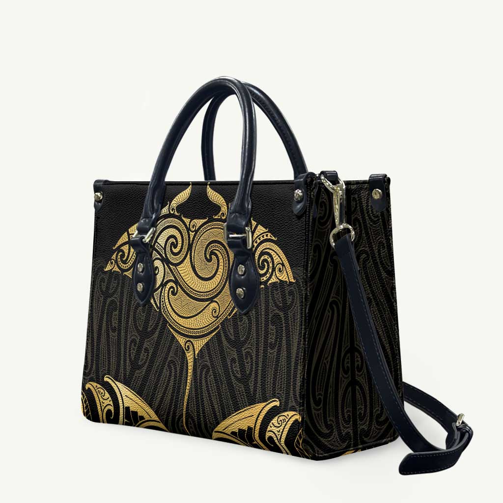 Gold Black New Zealand Manta Ray Leather Bag Aotearoa Maori Haehae - Aussie Hoodie