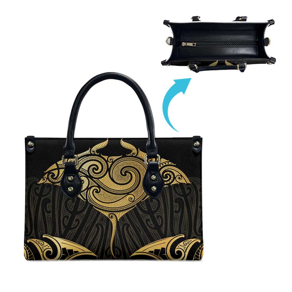Gold Black New Zealand Manta Ray Leather Bag Aotearoa Maori Haehae - Aussie Hoodie