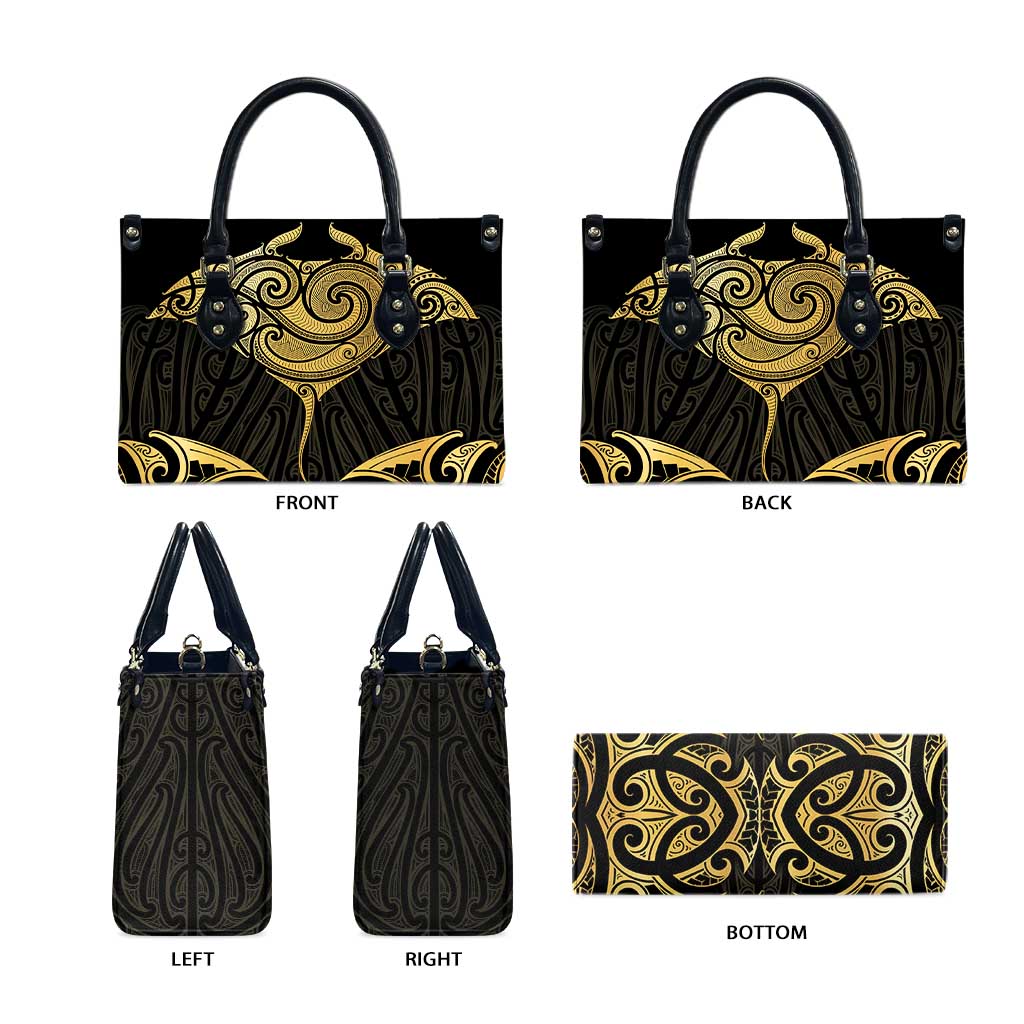 Gold Black New Zealand Manta Ray Leather Bag Aotearoa Maori Haehae - Aussie Hoodie