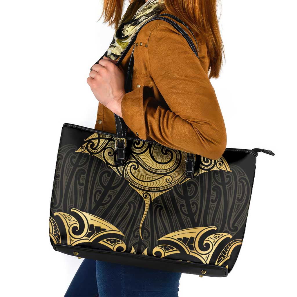 Gold Black New Zealand Manta Ray Leather Tote Bag Aotearoa Maori Haehae - Aussie Hoodie