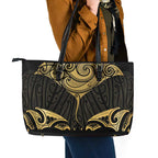 Gold Black New Zealand Manta Ray Leather Tote Bag Aotearoa Maori Haehae - Aussie Hoodie