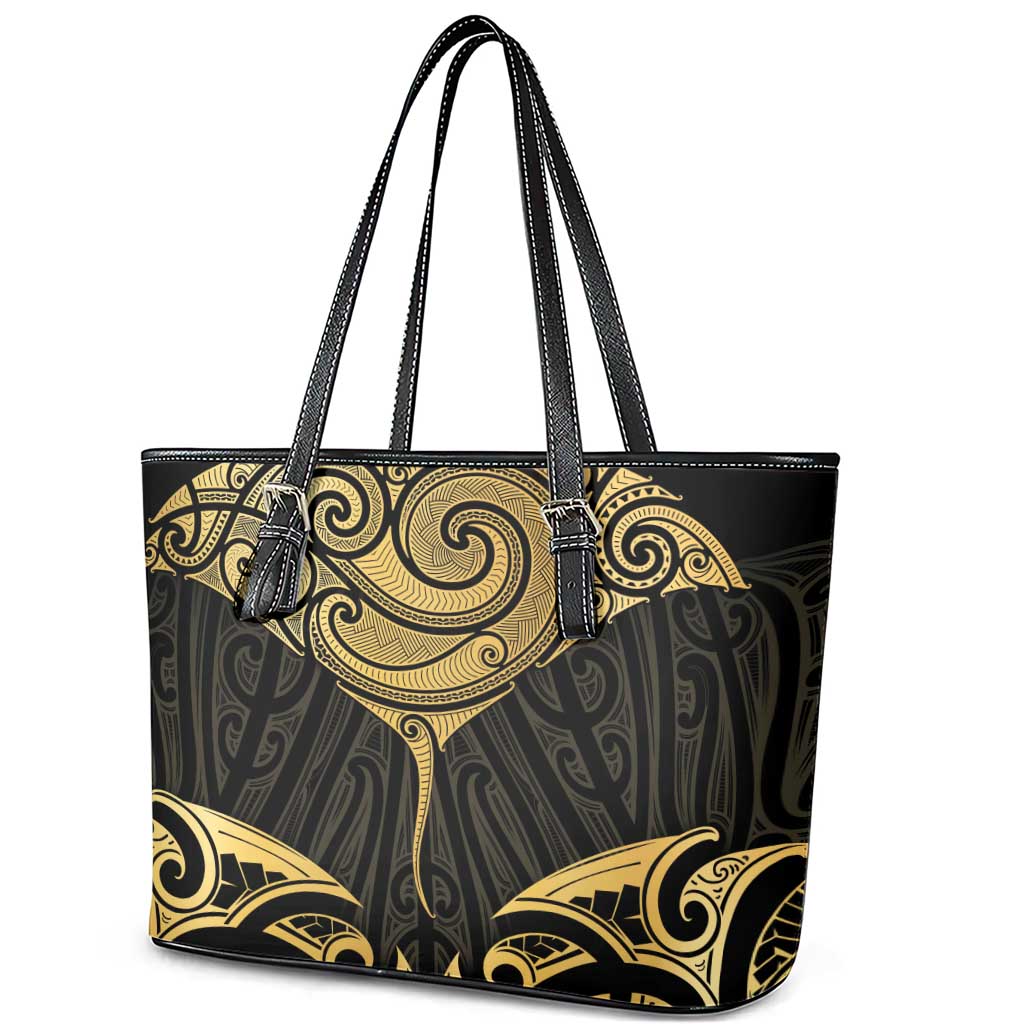 Gold Black New Zealand Manta Ray Leather Tote Bag Aotearoa Maori Haehae - Aussie Hoodie