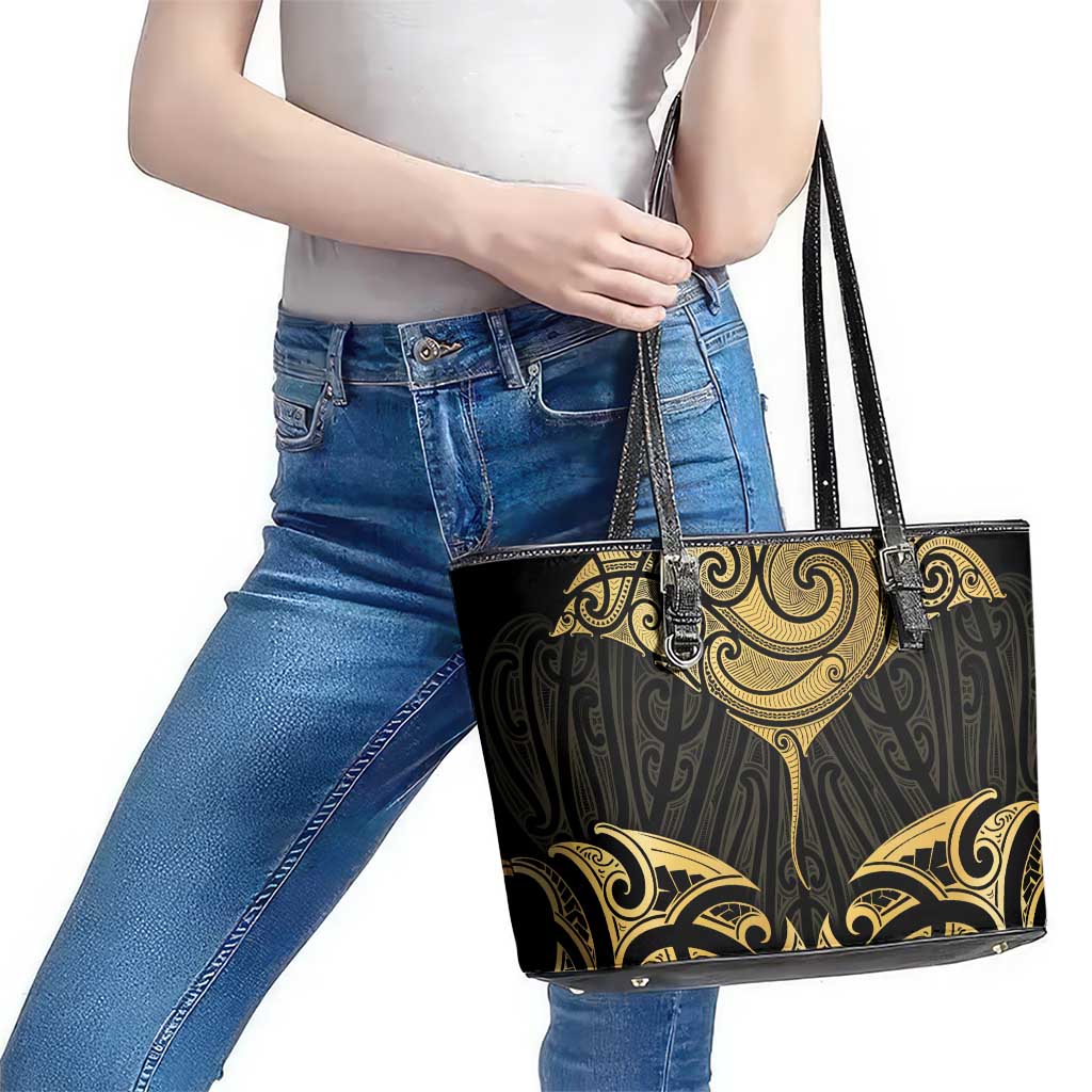 Gold Black New Zealand Manta Ray Leather Tote Bag Aotearoa Maori Haehae - Aussie Hoodie