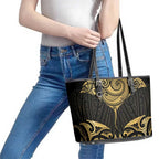 Gold Black New Zealand Manta Ray Leather Tote Bag Aotearoa Maori Haehae - Aussie Hoodie